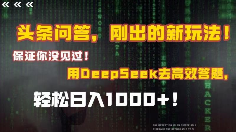 头条问答，刚出的新玩法！保证你没见过！结合Deepseek高效答题，轻松日入1000+-卧狐科技网