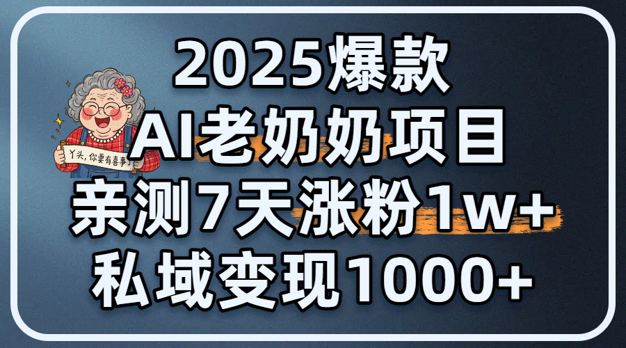 2025爆款 AI 老奶奶项目：亲测 7 天涨粉 1W+，私域变现 1000+-卧狐科技网