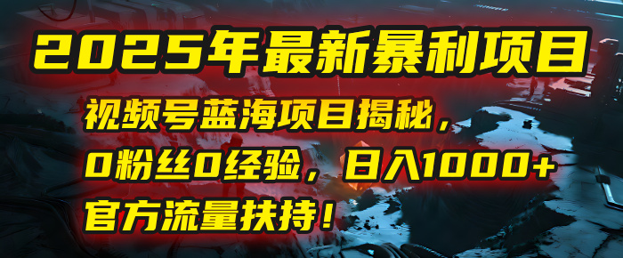 2025年最新暴利项目：视频号蓝海项目揭秘，0粉丝0经验，日入1000+，官方流量扶持！-卧狐科技网