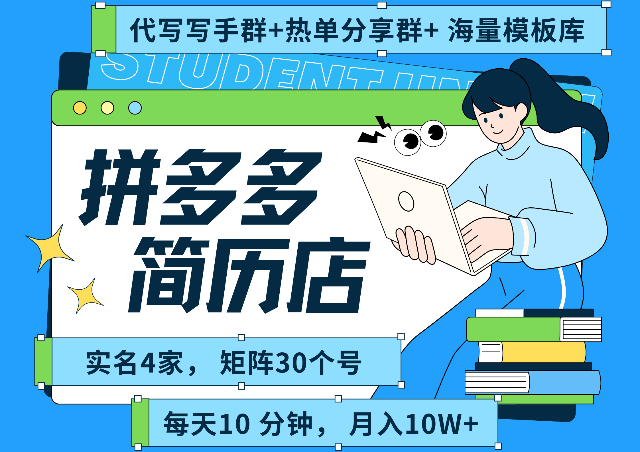 拼多多 虚拟资料 简历 海报代写 全SOP流程 毫无保留分享（含后端资料以及代写渠道）每天十分钟 每人实名四个店  矩阵30个账号  轻轻松松 月入10W-卧狐科技网